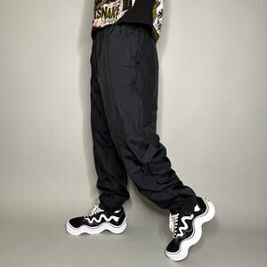 Vintage 90s Track Pants Mens XL Baggy Fit Jet Black Polyester Joggers Elastic